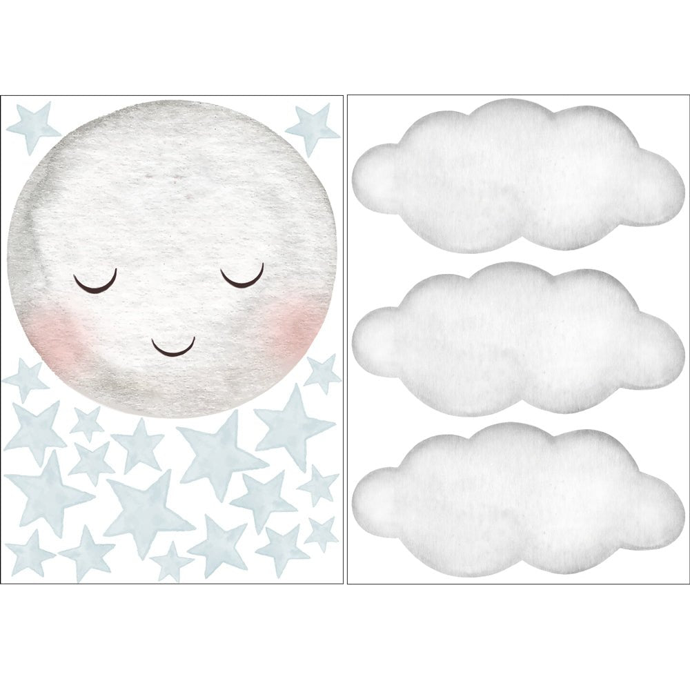 Väggdekor Måne & moln blå - Dekortorget