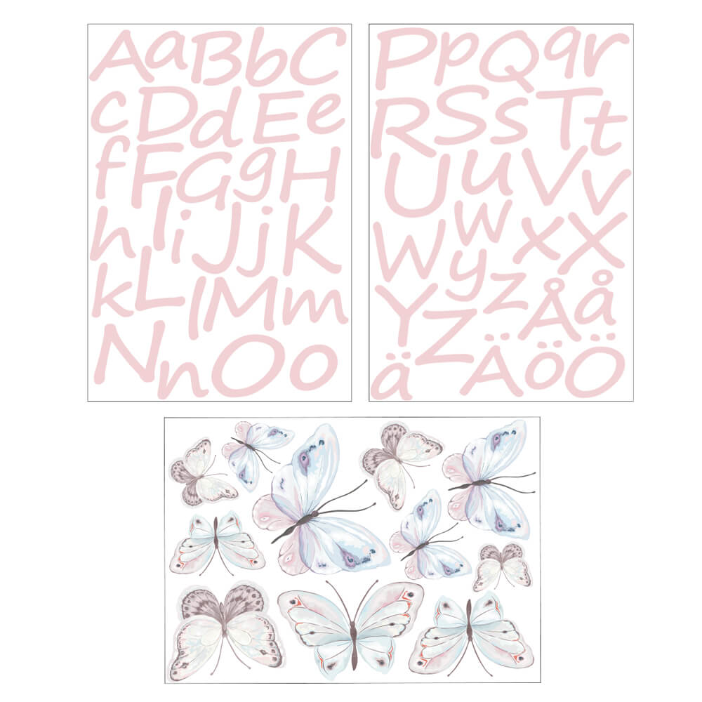Väggdekor alfabet med fjärilar - Dekortorget
