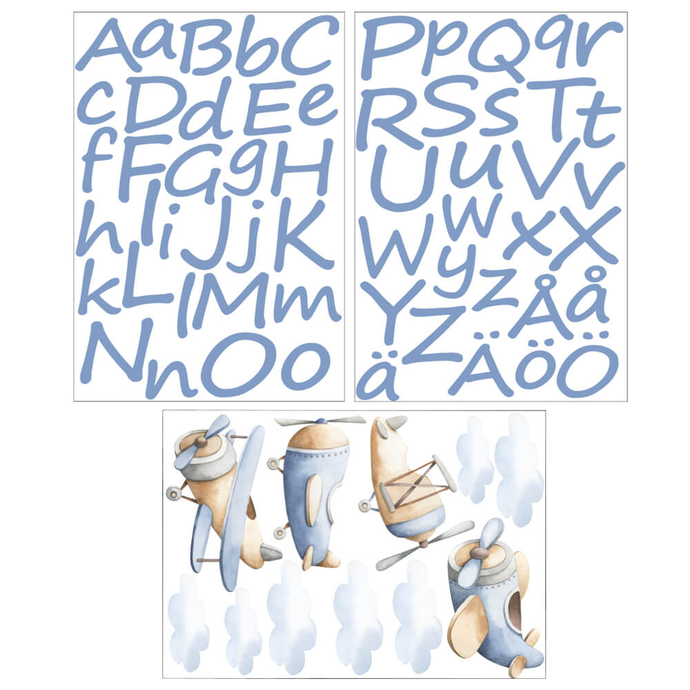 Väggdekor alfabet med flygplan - Dekortorget
