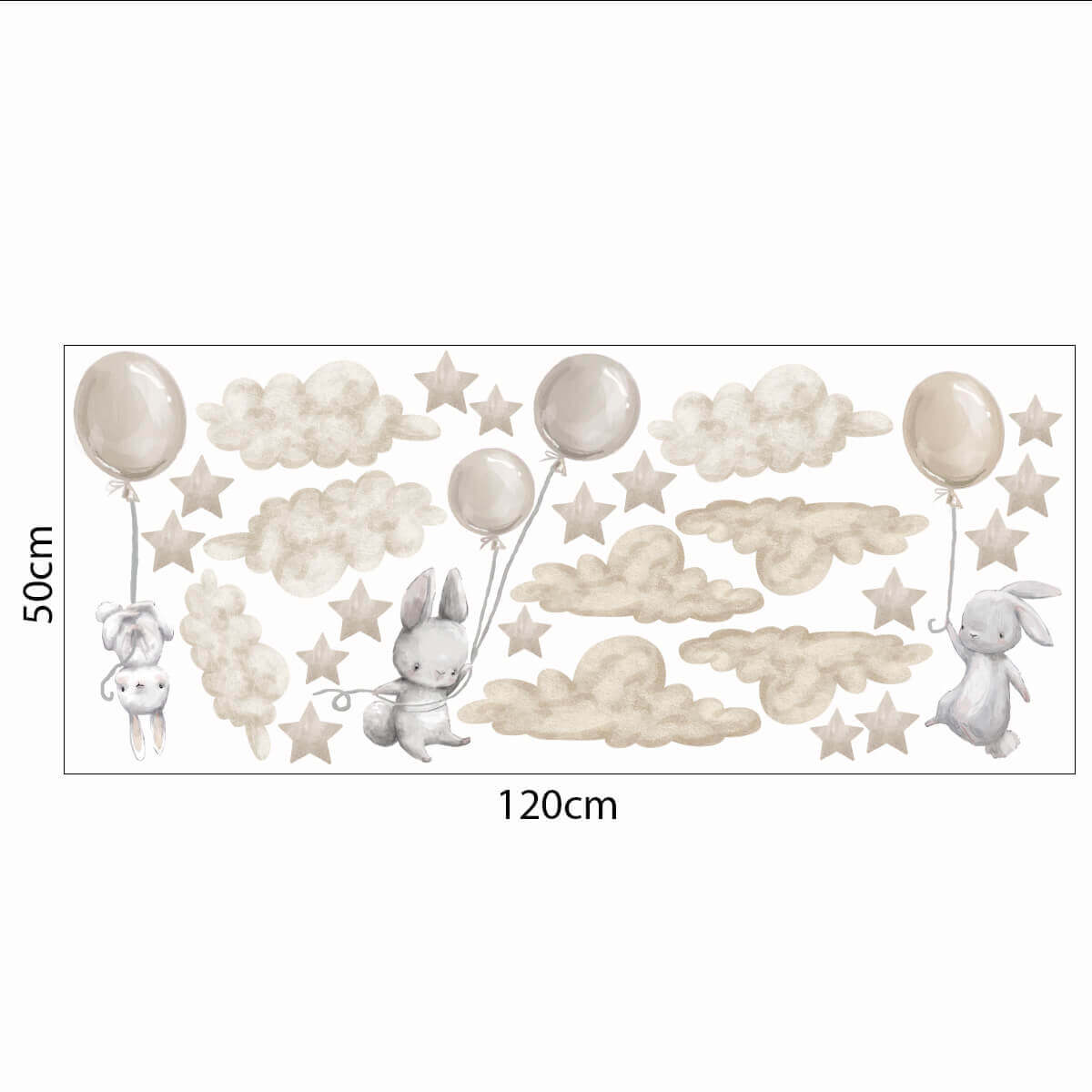 Väggdekor XL Kaniner & ballonger beige