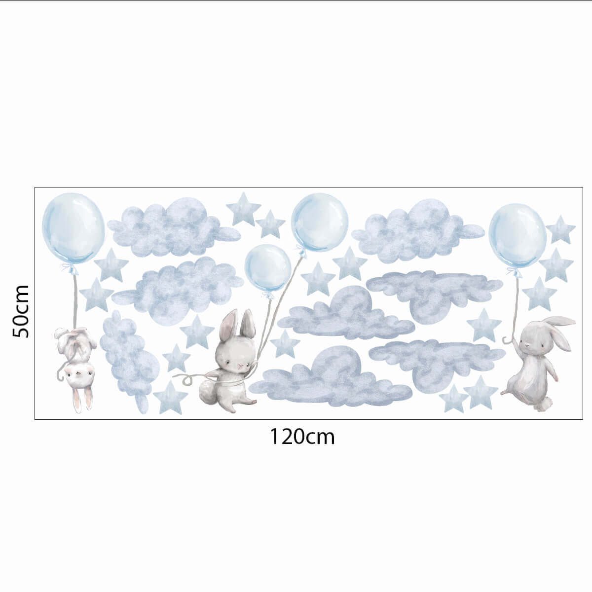 Väggdekor XL Kaniner & ballonger blå - Dekortorget