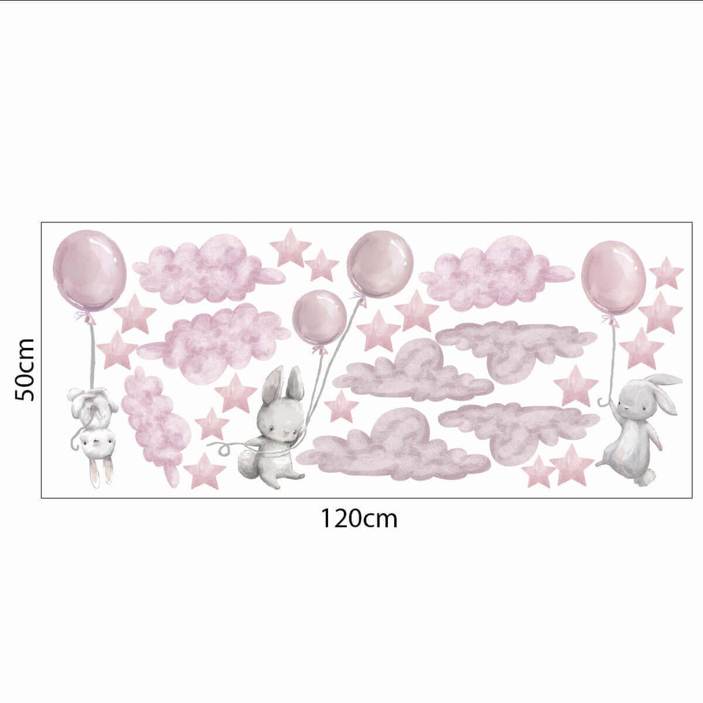 Väggdekor XL Kaniner & ballonger rosa