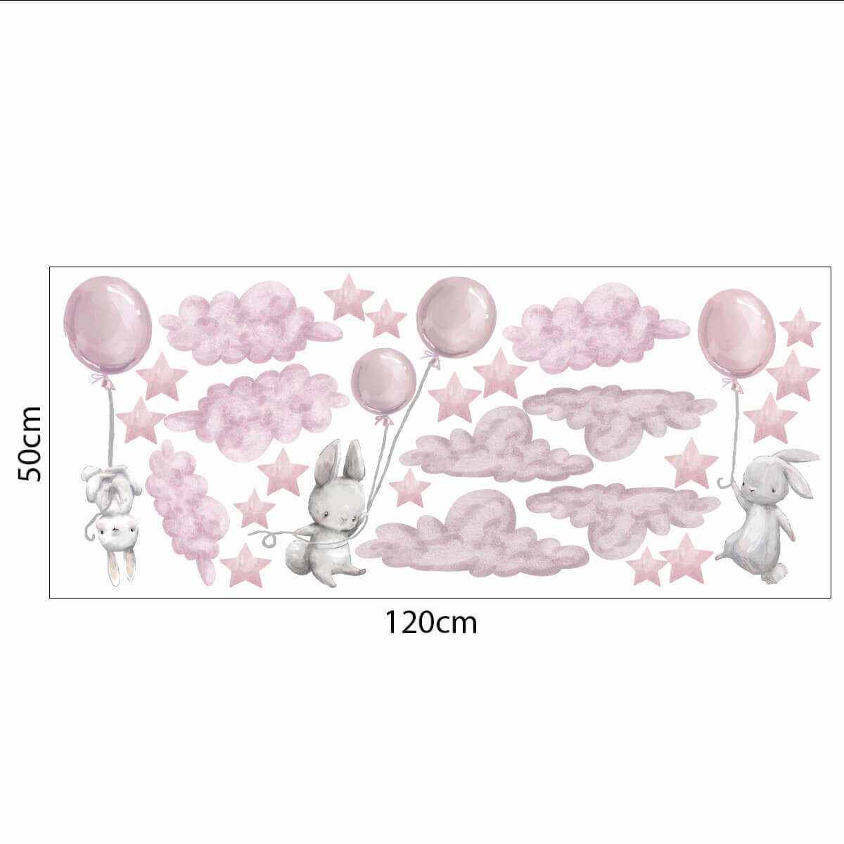 Väggdekor XL Kaniner & ballonger rosa