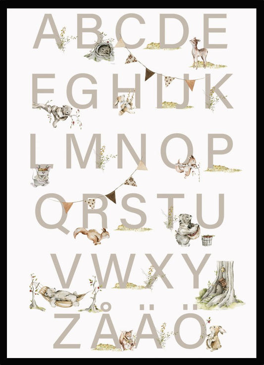 Poster Alfabet med djur beige