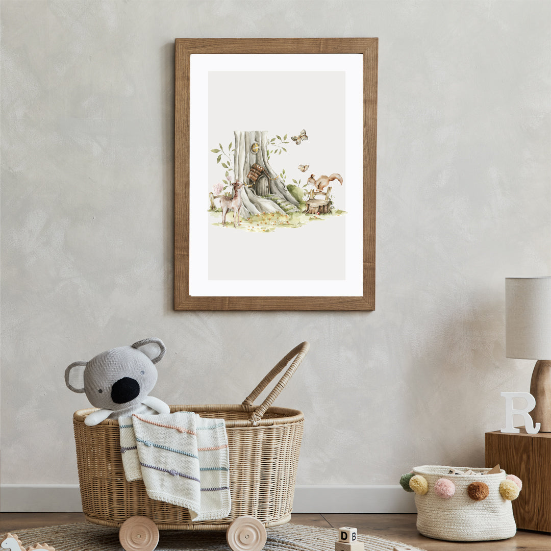 Poster Träd med rådjur & räv