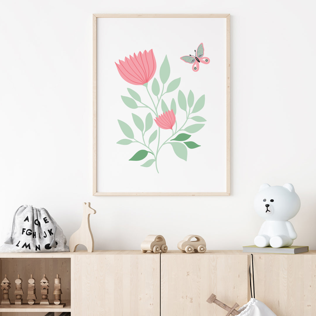 Poster retroblommor & fjäril