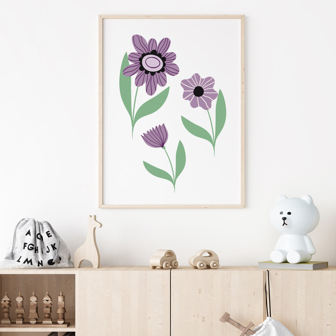 Poster retroblommor lila