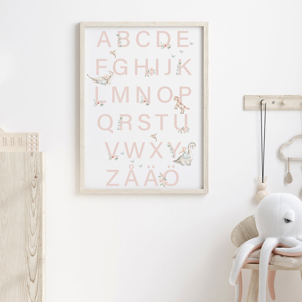 Poster Alfabet med djur rosa
