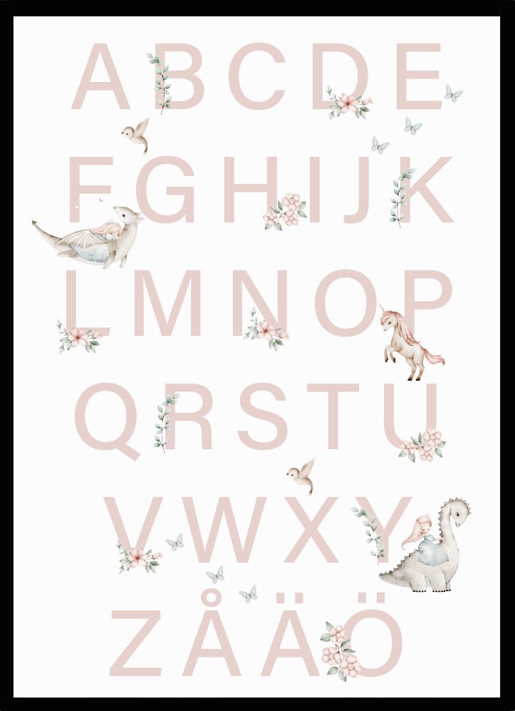 Poster Alfabet med djur rosa - Dekortorget