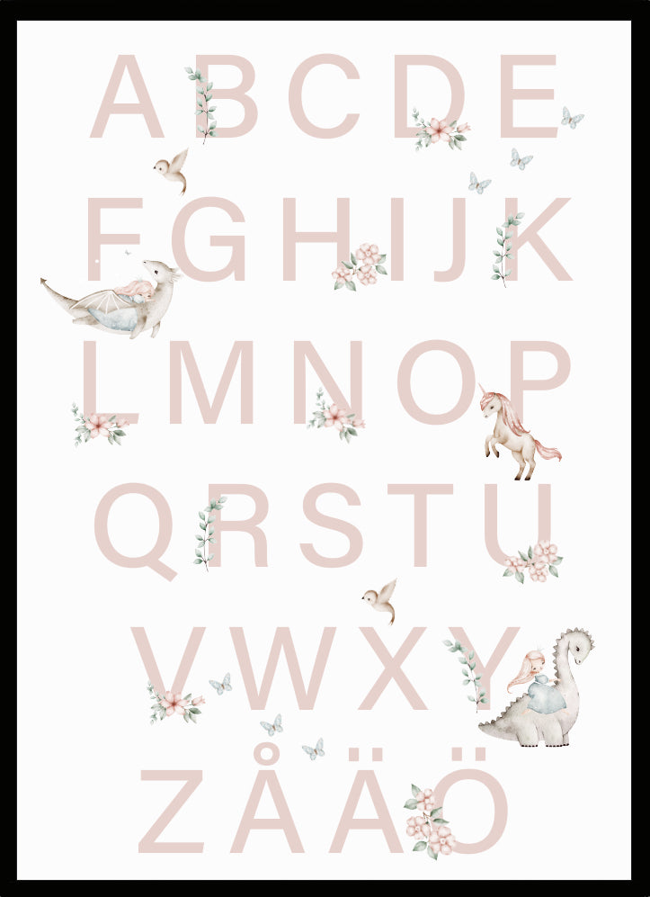 Poster Alfabet med djur rosa