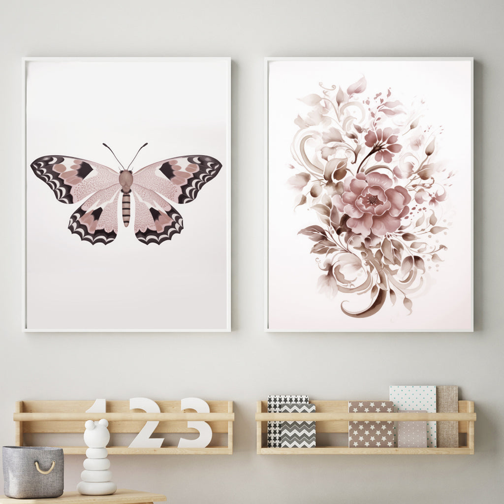 Poster fjäril rosa
