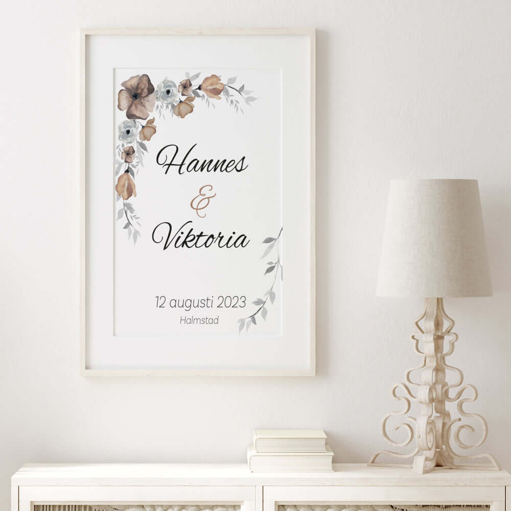 Bröllopstavla Blommor beige/grå