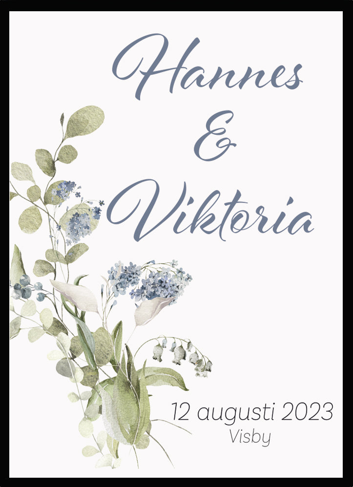 Bröllopstavla Blommor blå