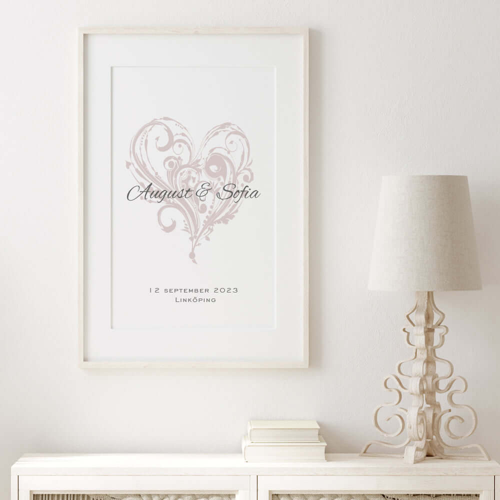 Bröllopstavla Hjärta mönstrad rosa - Dekortorget