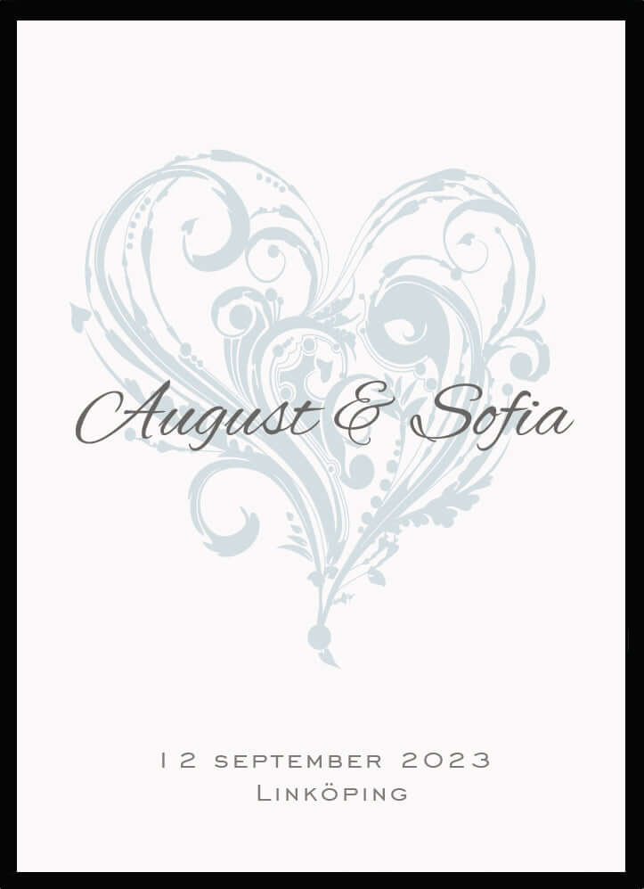 Bröllopstavla Hjärta mönstrad blå - Dekortorget