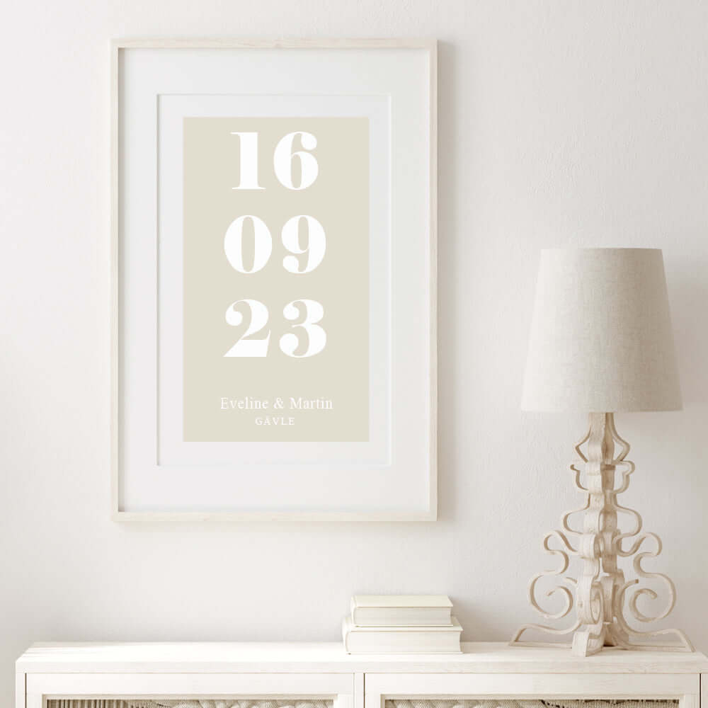 Bröllopstavla Datum beige - Dekortorget