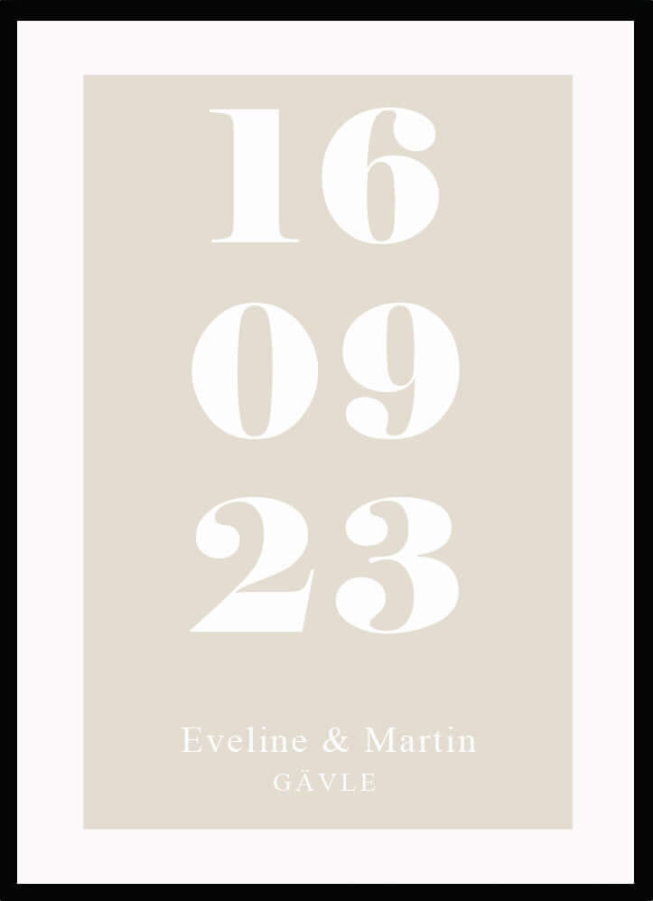 Bröllopstavla Datum beige - Dekortorget