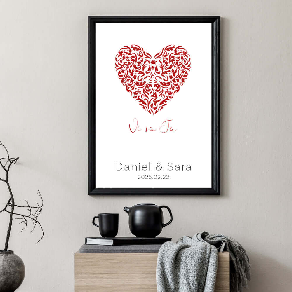 Bröllopstavla Blommigt hjärta röd - Dekortorget