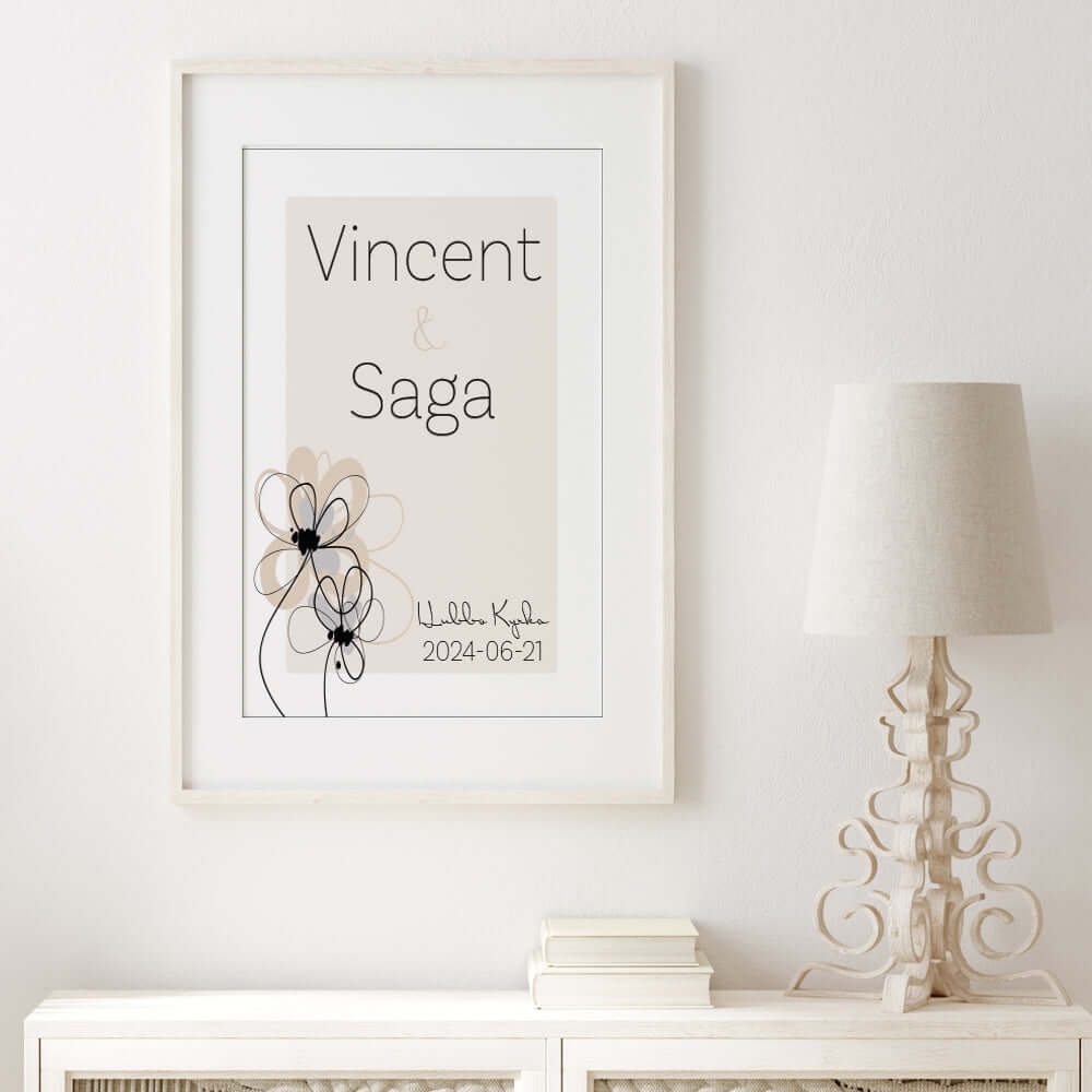 Bröllopstavla blommor beige - Dekortorget