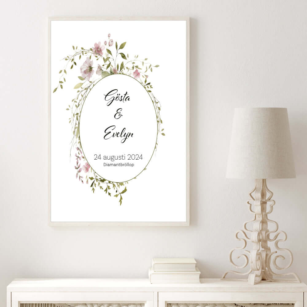 Bröllopstavla Rund blomster ram - Dekortorget