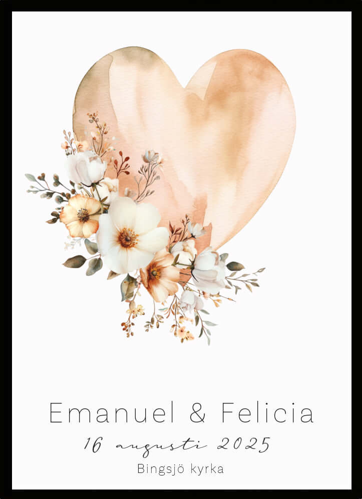 Bröllopstavla Hjärta & Blommor - Dekortorget