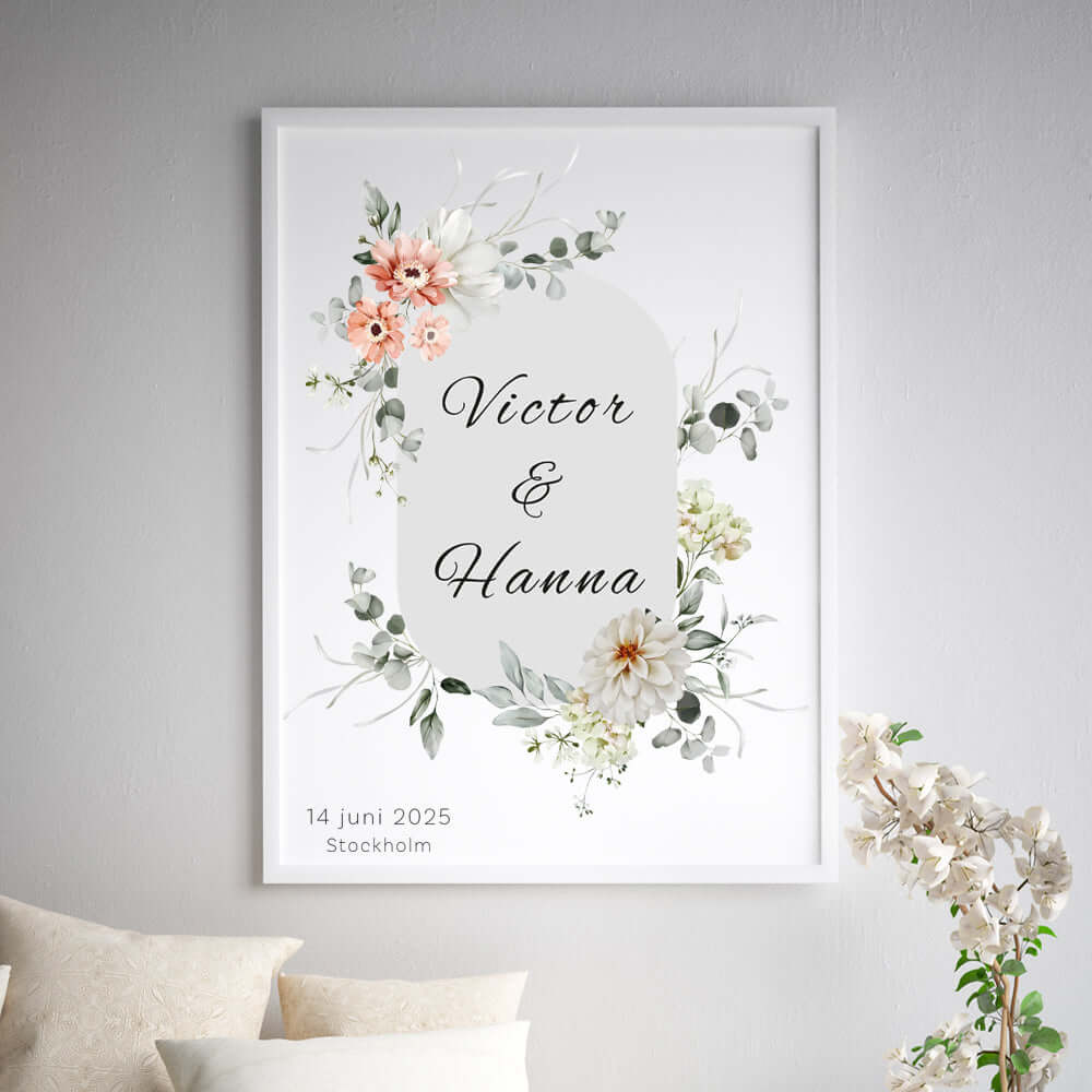 Bröllopstavla Ram av blommor - Dekortorget