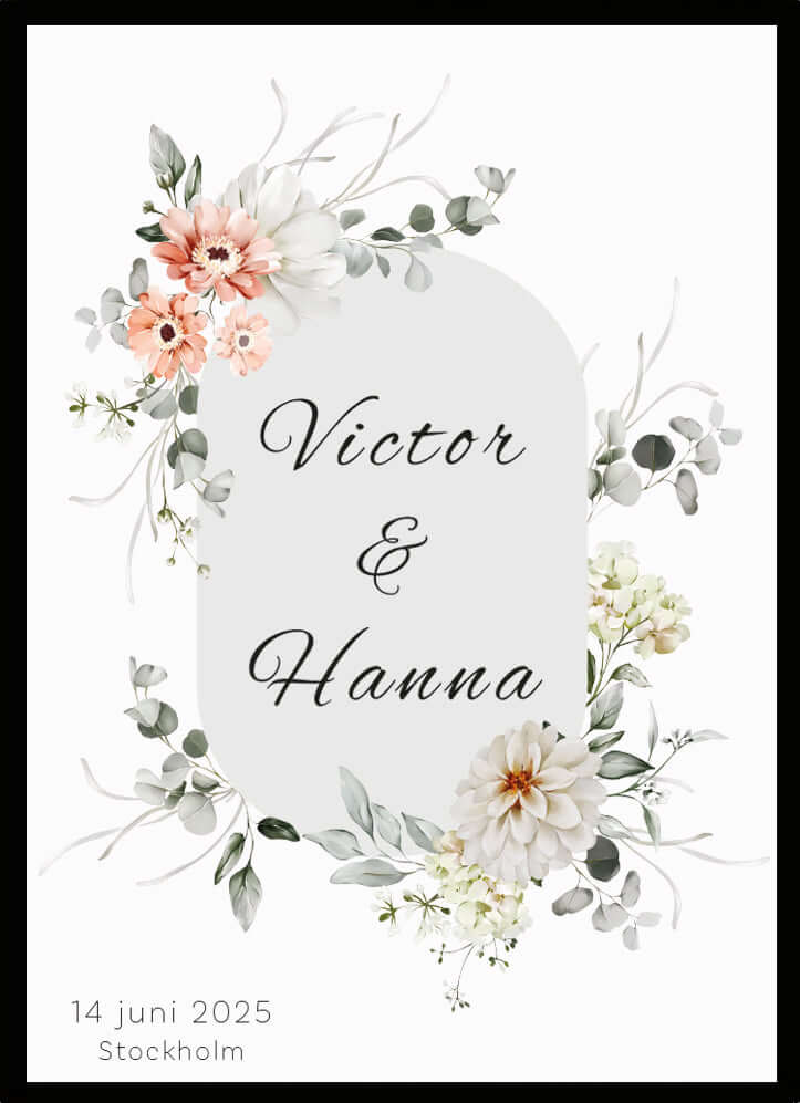 Bröllopstavla Ram av blommor - Dekortorget