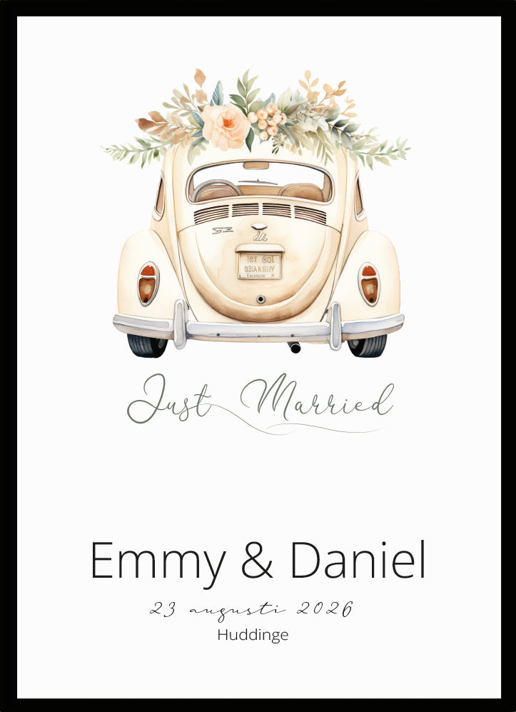 Bröllopstavla just married