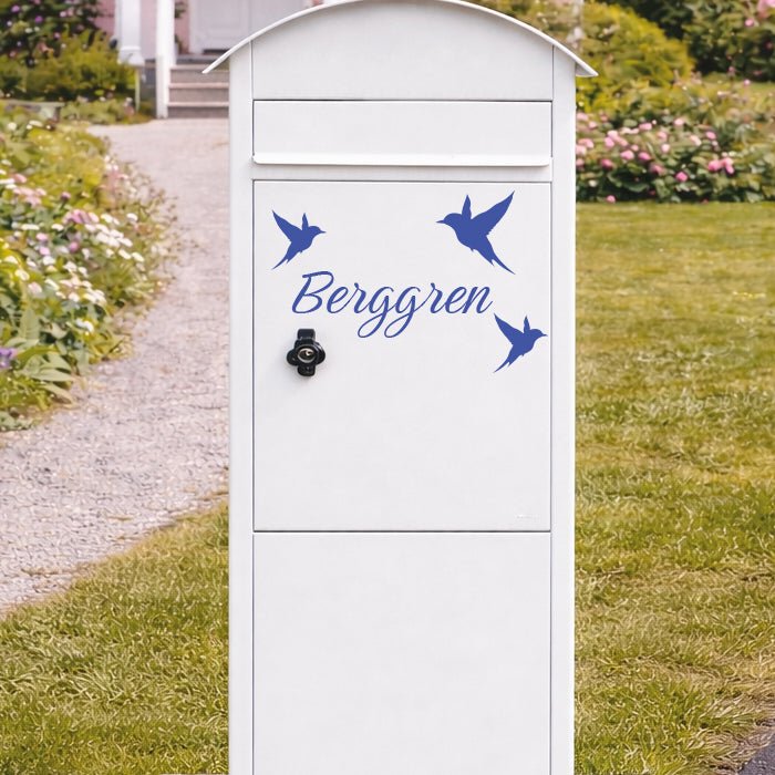 Brevlådesticker med namn och fåglar - Dekortorget