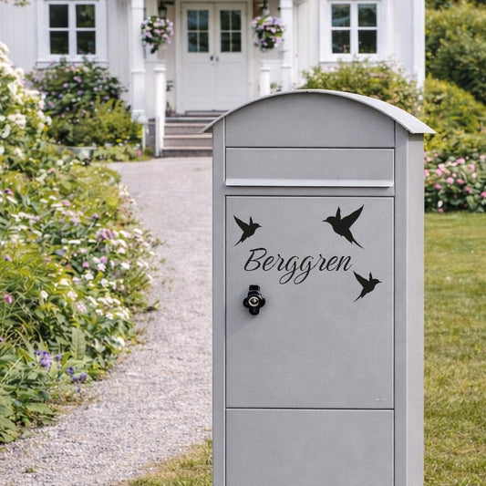 Brevlådesticker med namn och fåglar - Dekortorget