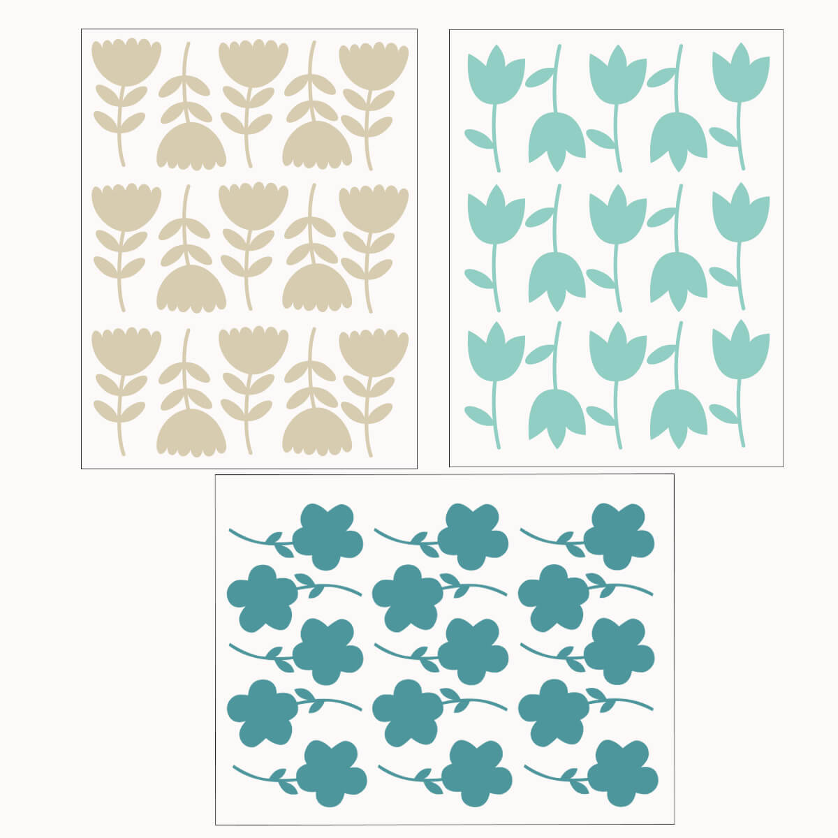Väggdekor Blommor - beige, turkos, mintgrön