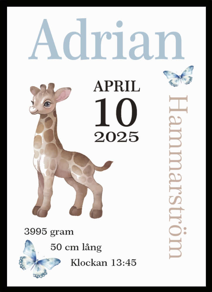 Namntavla Giraff blå - Dekortorget