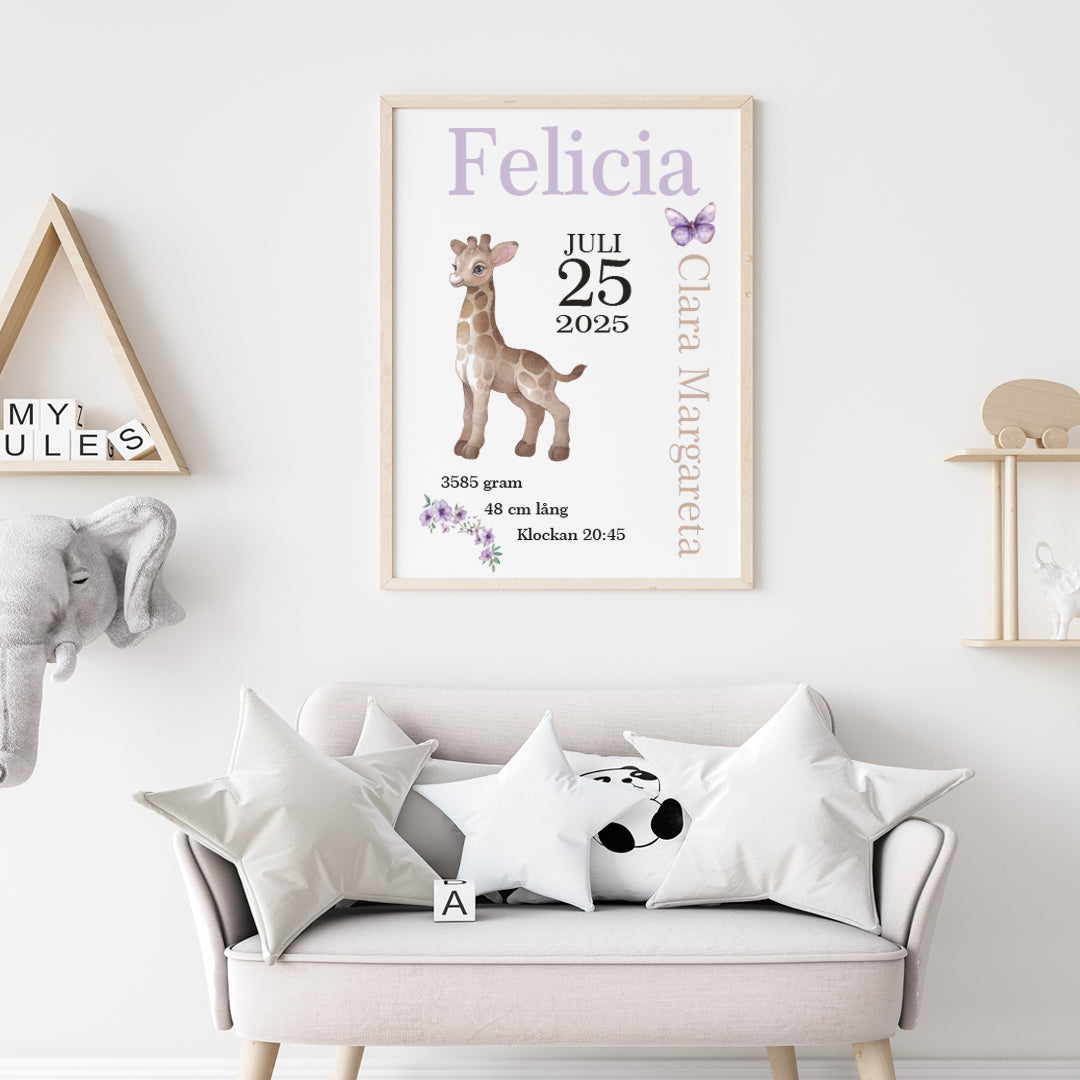 Namntavla Giraff lila