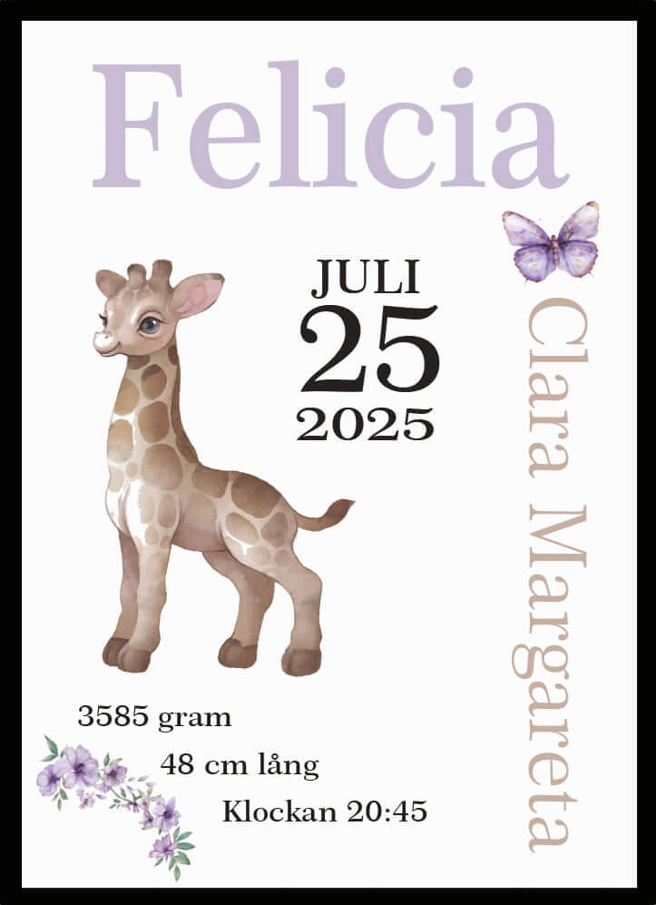 Namntavla Giraff lila - Dekortorget