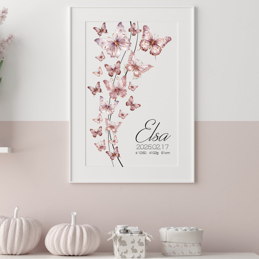 Namntavla Fjärilar rosa
