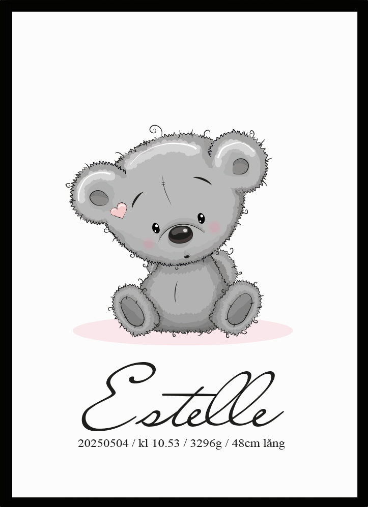 Namntavla Baby nalle rosa - Dekortorget