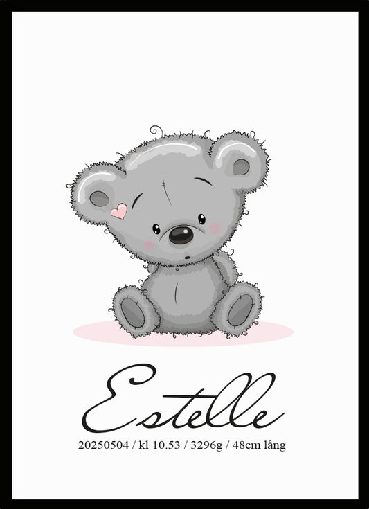 Namntavla Baby nalle rosa - Dekortorget