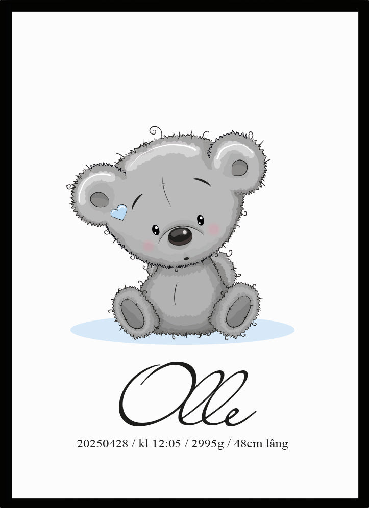 Namntavla Baby nalle blå - Dekortorget