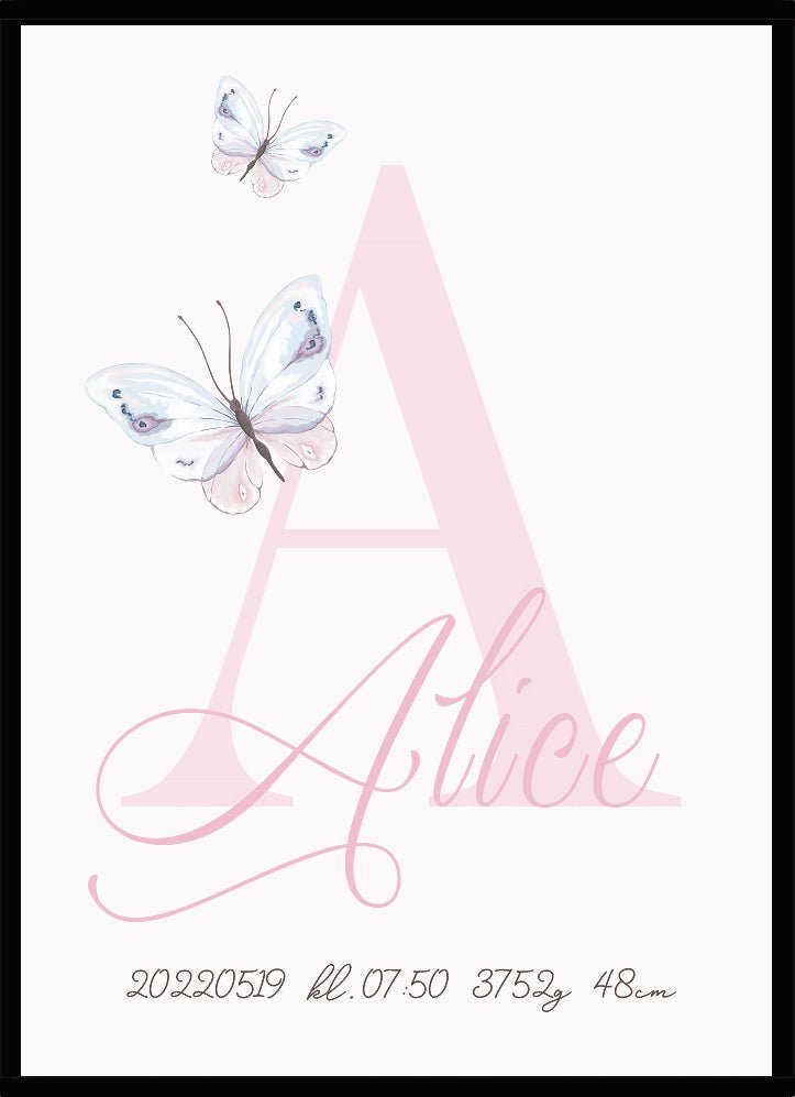 Namntavla Fjärilar och bokstav rosa - Dekortorget