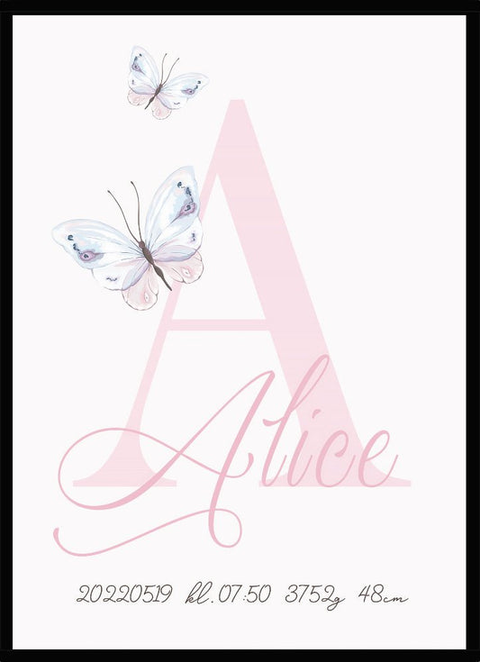 Namntavla Fjärilar och bokstav rosa - Dekortorget