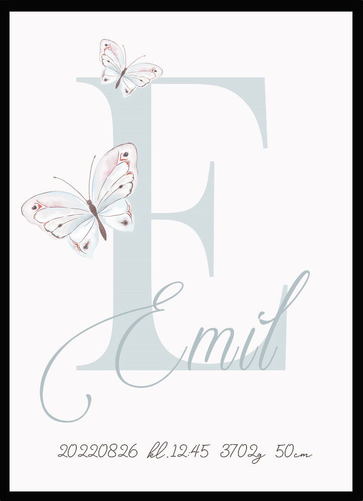 Namntavla Fjärilar och bokstav blå - Dekortorget