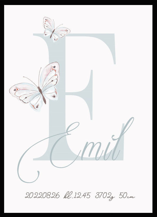 Namntavla Fjärilar och bokstav blå - Dekortorget