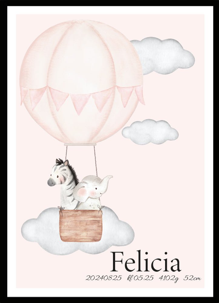 Namntavla Luftballong och djur rosa - Dekortorget