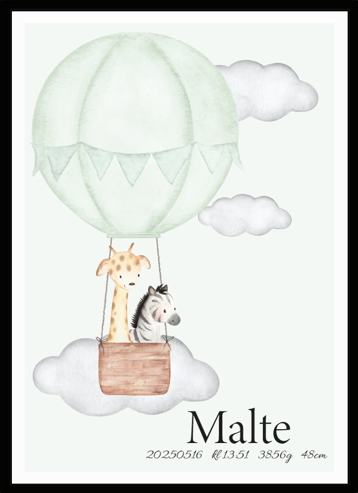 Namntavla Luftballong och djur grön - Dekortorget