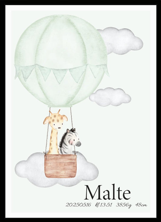 Namntavla Luftballong och djur grön - Dekortorget