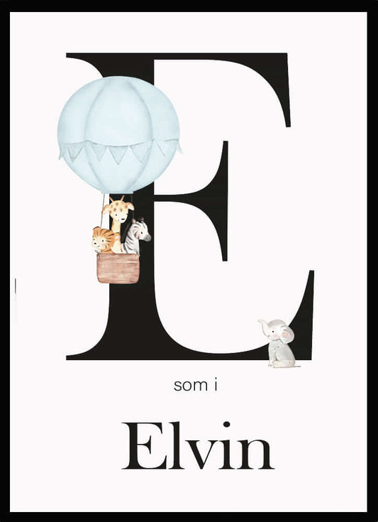 Namntavla Bokstav med luftballong blå - Dekortorget