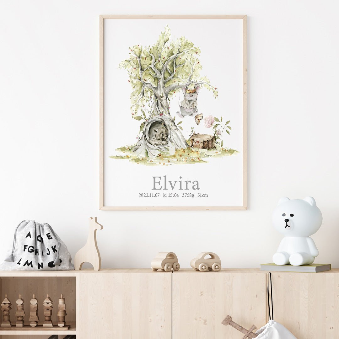 Namntavla Björn & kanin i träd - Dekortorget