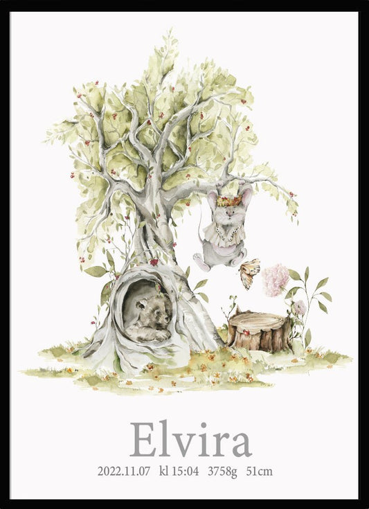 Namntavla Björn & kanin i träd - Dekortorget