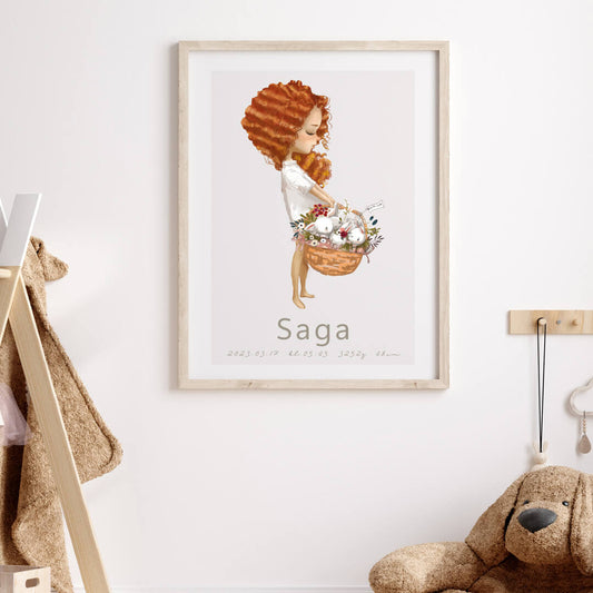 Namntavla Flicka med kaniner i korg - Dekortorget