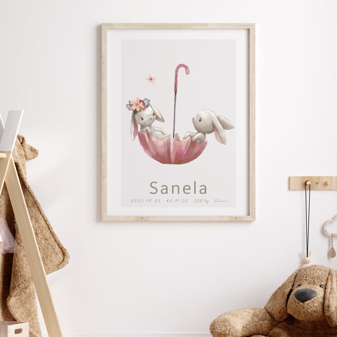 Namntavla Rabbits & Umbrella